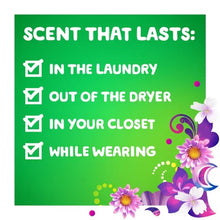 Gain Ultra Concentrated laundry detergent green background with text about long-lasting scent and floral decorations