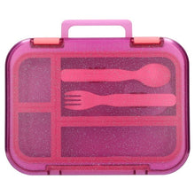 Mainstays Kids 4-Compartment Plastic Bento Box with Removable Tray, Fork, Spoon, and Dressing Container, Pink Glitter