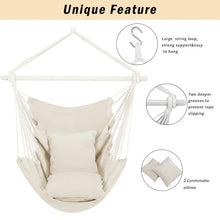 Large Hammock Chair Swing, Relax Hanging Rope Swing Chair with Detachable Metal Support Bar & Two Seat Cushions, Cotton Hammock Chair Swing Seat for Yard Bedroom Patio Porch Indoor Outdoor - USA MEGA SHOP