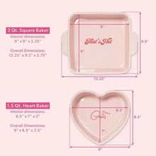 Paris Hilton 2-Piece Ceramic Nonstick Baking & Casserole Dish Set, Square and Heart-Shaped, Stoneware Baking Set, Pink
