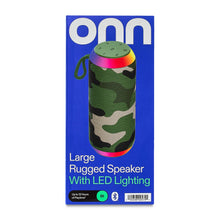 onn Large Rugged Speaker with Bluetooth Wireless Technology and LED Lighting, Camo