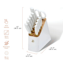 Beautiful 12 Piece Stainless Steel Knife Block Set, Soft-Grip Handles White Icing by Drew Barrymore