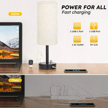 HadinEEon Bedside Table Lamp, Fully Dimmable Lamp with USB C&A Fast Charging Port, AC Outlet, Lamp with Linen Fabric Shade and Black Base for Bedroom Living Room, Office, Dorm