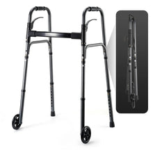 Naipo Compact Folding Walker for Seniors & Adults, Deluxe Lightweight Mobility Aids Walker with 5" Wheels and Trigger Release up to 300 lbs, Aluminium