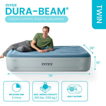 Intex 15" Twin Essential Rest Dura-Beam Airbed Mattress with Built-in Pump