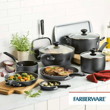 Farberware Easy Clean 20 Pcs Nonstick Cookware Set and Glass Lids with Cooking Tools and Food Storage Containers, Dishwasher Safe