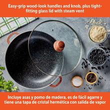 IMUSA 6.9qt Black Stone Aluminum Speckled Nonstick Caldero with Glass Lid & Wood Look Handles, Black