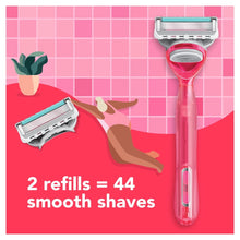 joy Razor for Women, 5 Blades, Manual Razor, Handle and 2 Razor Blade Refills, Neon Pink
