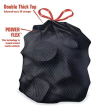 Brands For Less USA 33 gallon drawstring trash bags black textured bag with double thick top and red drawstring
