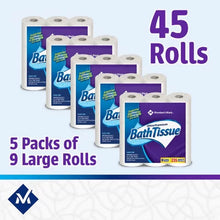 Members Mark ultra premium toilet paper 45 rolls pack showing 5 packs of 9 large rolls bulk bath tissue