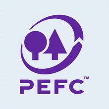 PEFC certification logo in purple showing trees and arrow for ultra premium toilet paper 45 rolls