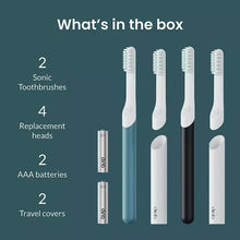 quip Sonic Electric Toothbrushes, Marine and Charcoal, with 4 Replacement Brush Heads, 2 pk.