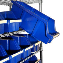 warehouse-24-bin-rolling-storage-rack-closeup-tilted-large-bin-detail - USA Mega Market