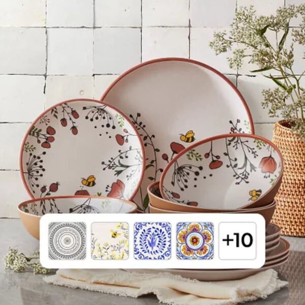 Member'S Mark 12-Piece Bamboo Melamine Dinnerware Set (Assorted Colors)