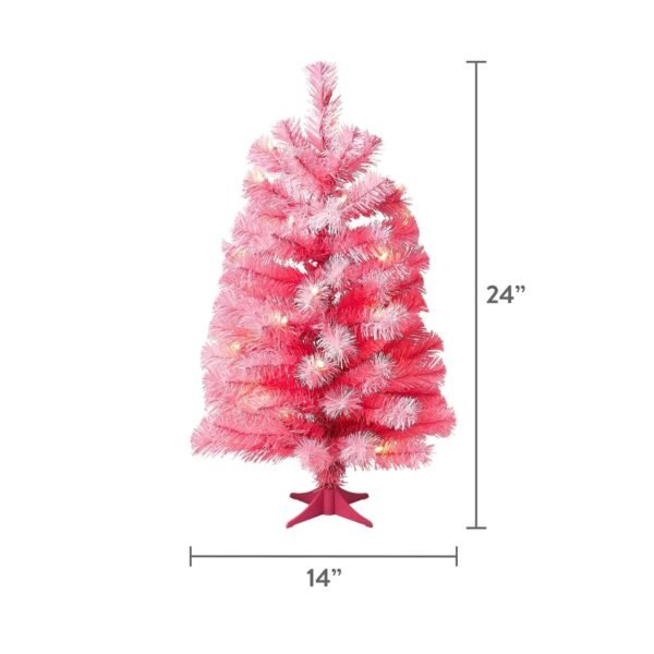 24 in Pre-Lit Pink Artificial Christmas Tree with 35 Warm White LED Lights and Stand, by Holiday Time