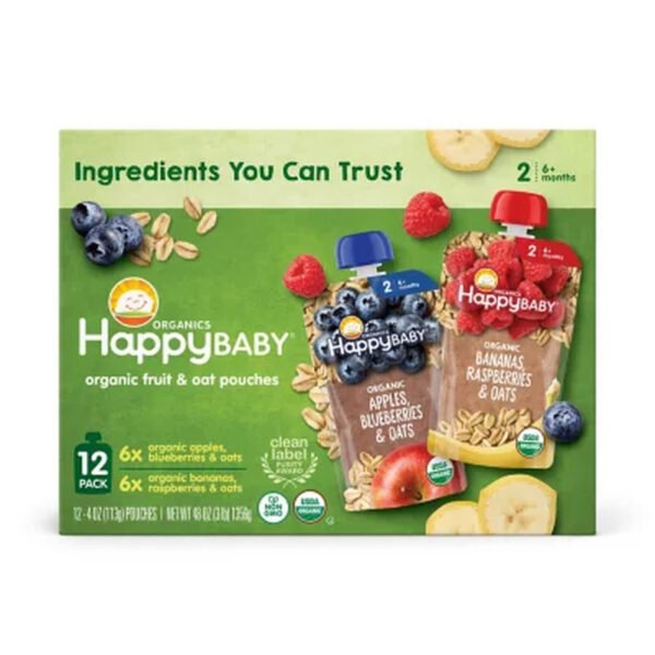 Happy Baby Organics Stage 2 Clearly Crafted Oats & Fruit Pouches Variety Pack (4 Oz., 12 Ct.)