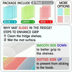 8 Pcs Refrigerator Liners, Maynest Washable Mats Covers Pads, Home Kitchen Gadgets Accessories Organization for Top Freezer Glass Shelf Wire Shelving Cupboard Cabinet Drawers (3 Blue+3 Green+2 Red) - Brands For Less USA