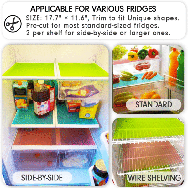 8 Pcs Refrigerator Liners, Maynest Washable Mats Covers Pads, Home Kitchen Gadgets Accessories Organization for Top Freezer Glass Shelf Wire Shelving Cupboard Cabinet Drawers (3 Blue+3 Green+2 Red) - Brands For Less USA