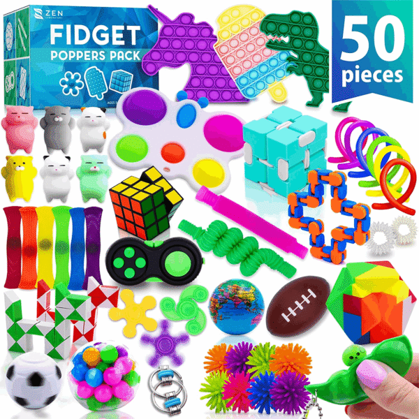 (50 Pcs) Fidget Toys Pack Poppers Pop It Its Popit Toy Popitsfidgets Popping Set, Autism Sensory Travel Toys Autistic Toddlers 1-3 Kids Gift Girls Treasure Box Mini Poppet Figit Package Figetget ADHD - Brands For Less USA