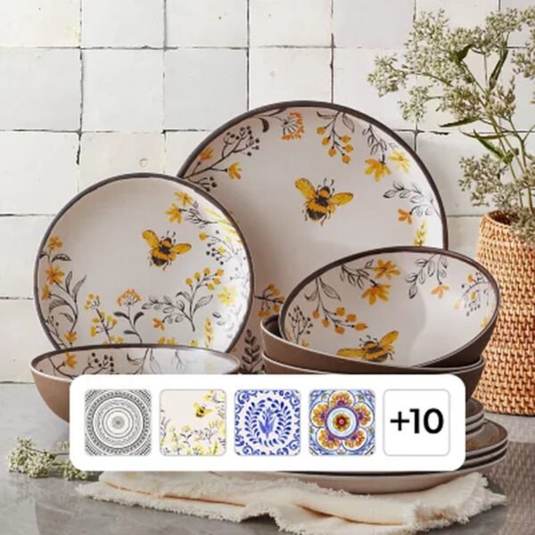 Member'S Mark 12-Piece Bamboo Melamine Dinnerware Set (Assorted Colors)