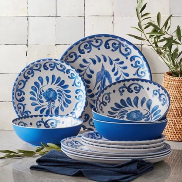 Member'S Mark 12-Piece Bamboo Melamine Dinnerware Set (Assorted Colors)