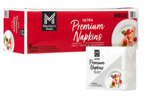 Member's Mark Premium White 2-Ply Napkins, 13" x 12.7" 110/pk., 6 pk