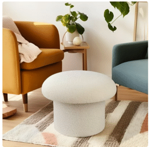 Mainstays Boucle Mushroom Upholstered Storage Ottoman, Cream