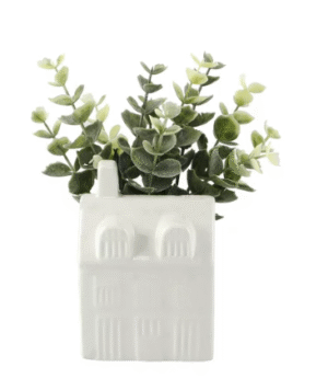 Mainstays 3" Tabletop Artificial Baby Eucalyptus in Ceramic House Planter, White