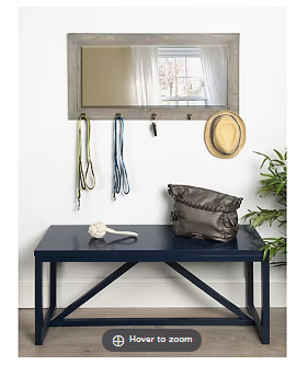 Kate and Laurel Pub Mirror with 5 Metal Hooks - Rustic Gray