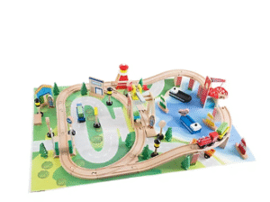 Toy Time Wooden Train Set with Playmat for Kids
