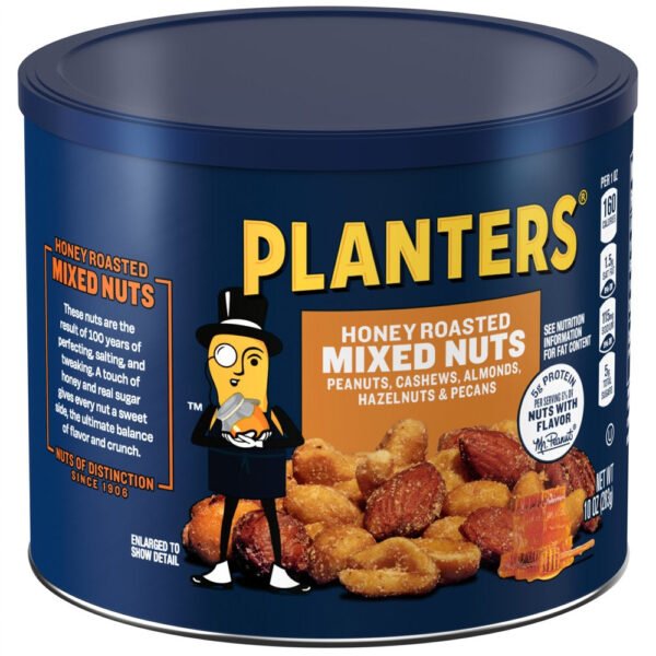 Honey Roasted Mixed Nuts, Party Snacks, Plant-Based Protein, 10 Oz Canister - Brands For Less USA