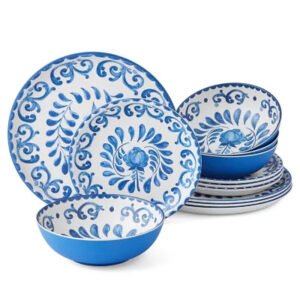 Member'S Mark 12-Piece Bamboo Melamine Dinnerware Set (Assorted Colors)