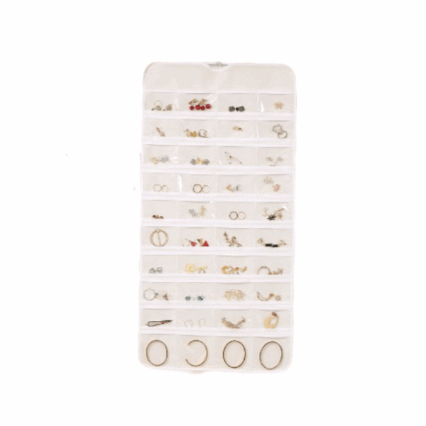 Hanging Jewelry Organizer, 80-Pocket, Dual-Sided, Natural Canvas, for Earrings, Bracelets, Rings, Accessories, Space-Saving Storage Display (Beige)