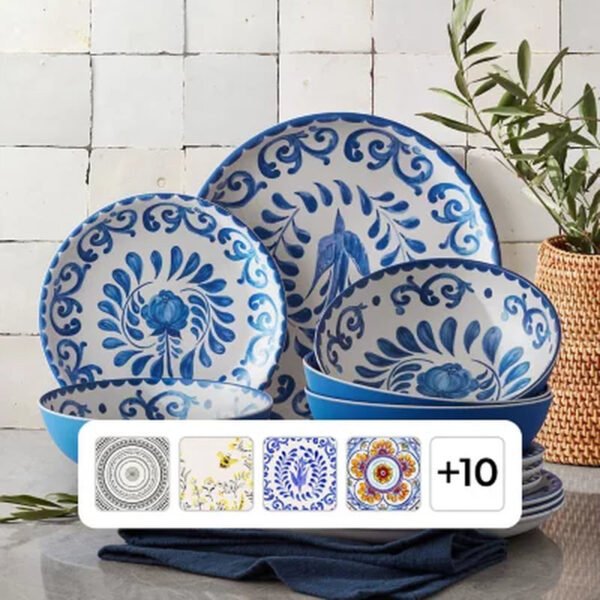 Member'S Mark 12-Piece Bamboo Melamine Dinnerware Set (Assorted Colors)