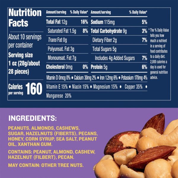Honey Roasted Mixed Nuts, Party Snacks, Plant-Based Protein, 10 Oz Canister - Brands For Less USA