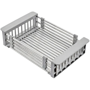Adjustable Over Sink Dish Drying Rack, Stainless Steel, Retractable Drain Basket with Armrest, Deep Telescopic Strainer for Dishes, Vegetables, Fruits