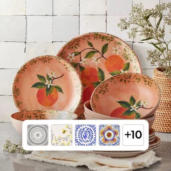 Member'S Mark 12-Piece Bamboo Melamine Dinnerware Set (Assorted Colors)