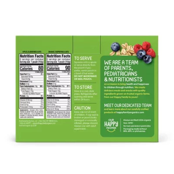 Happy Baby Organics Stage 2 Clearly Crafted Oats & Fruit Pouches Variety Pack (4 Oz., 12 Ct.)