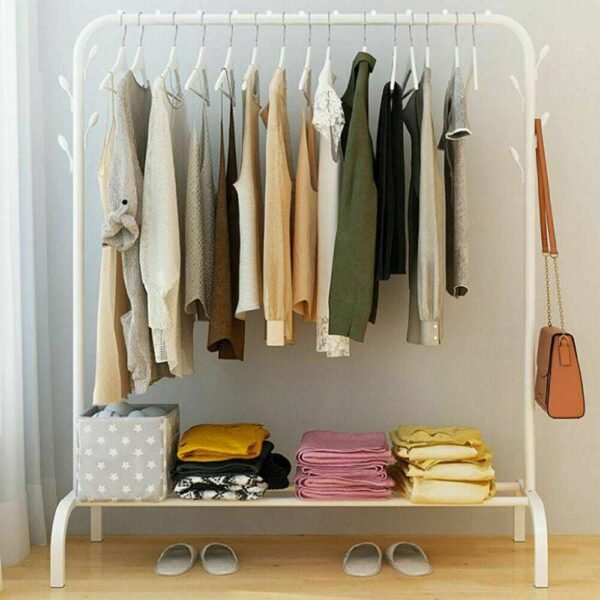 Freestanding Garment Rack, Single Rod, White, Multi-Functional Clothing Hanger for Bedroom, Sturdy and Stylish Clothes Rack